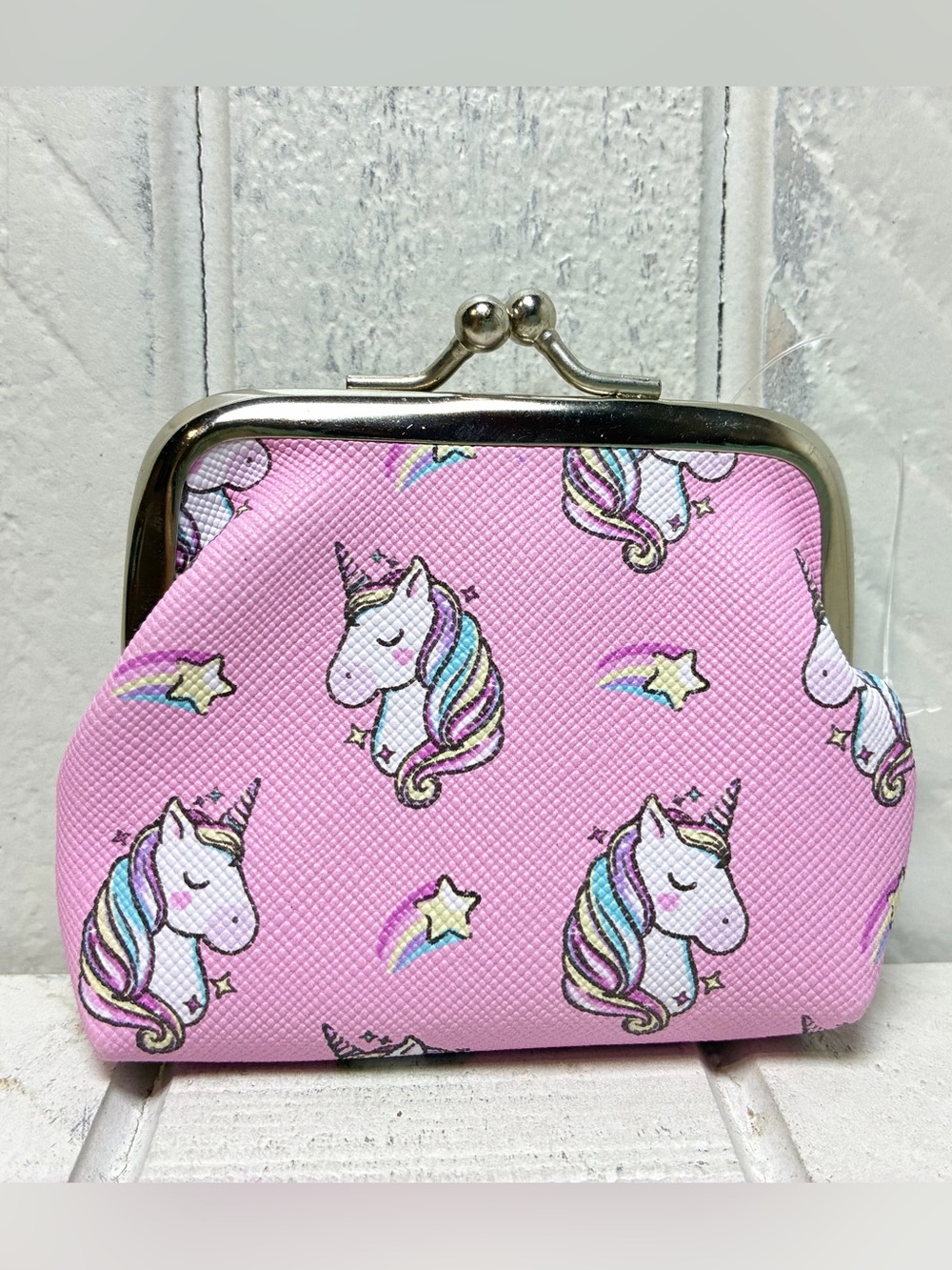 Unicorns & Shooting Stars Mini Coin Purse Pink PU Leather Kiss-Lock Clasp